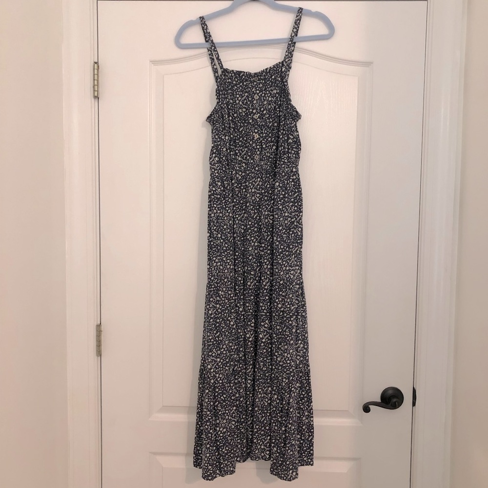 Universal Thread Navy & White Floral Spaghetti Strap Cinch-Waist Midi